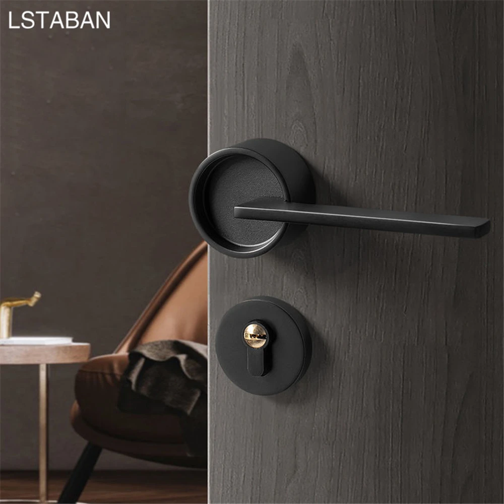 

Zinc Alloy Mute Mechanical Gold Door Lock Interior Silent Safety Home Grey Locks Nordic Style Black Solid Anti-theft Handle Lock