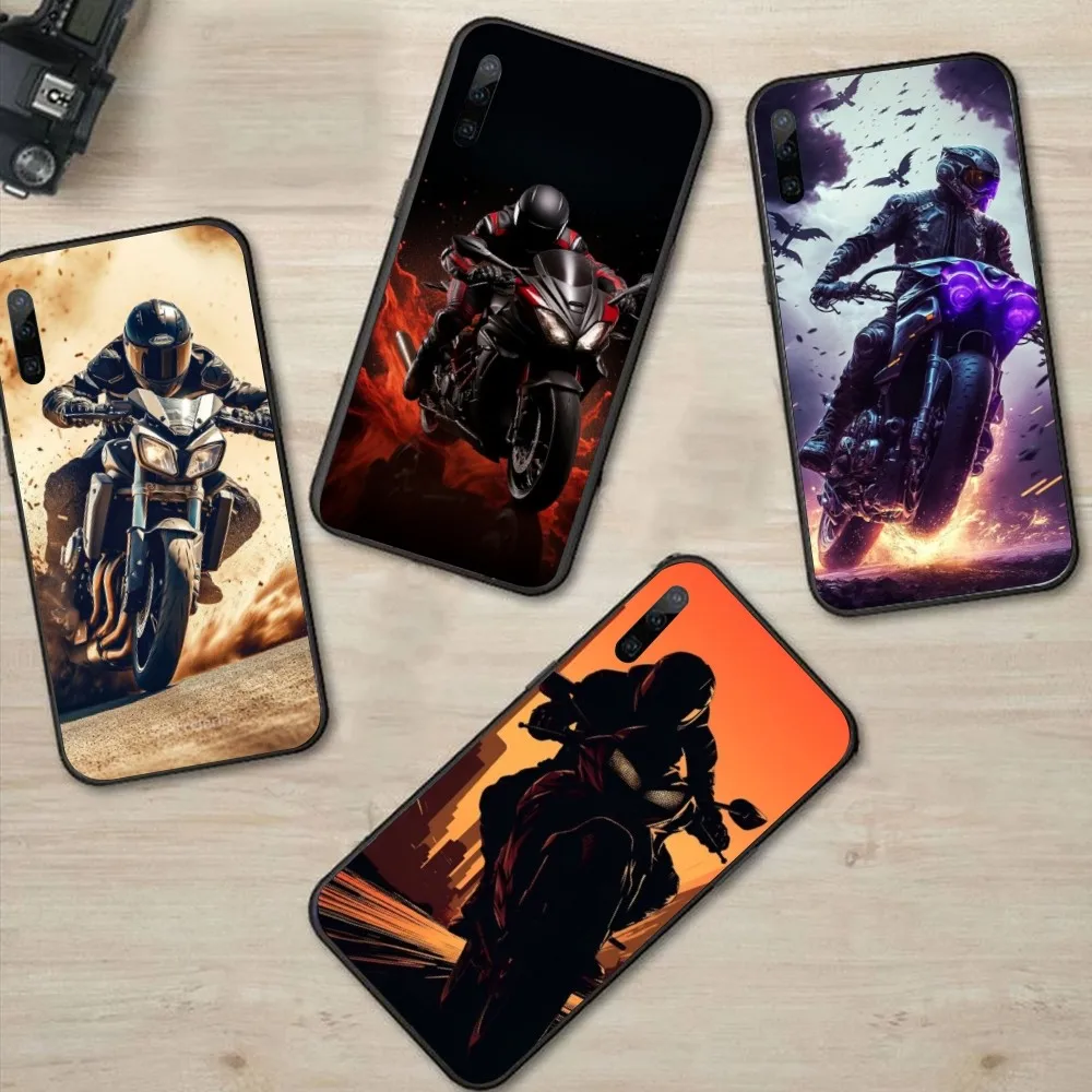 Motorcycle Rider Mobile Cell Phone Case for Huawei P50 P40 P30 Pro Lite P Smart 2021 2019 Magic 3 Black Soft Phone Cover Funda