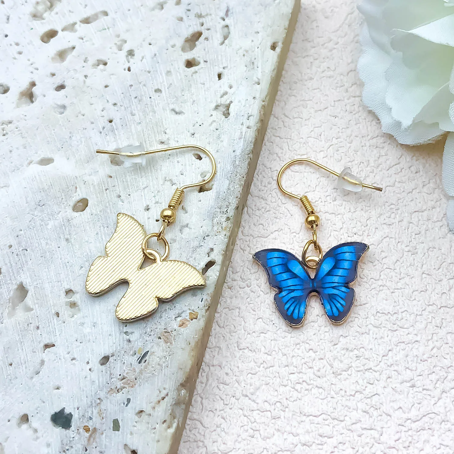Cute Fashion Butterfly Necklace Earrings Set New Popular Blue Purple Orange Color Pendant Fashion Women Jewelry image 6