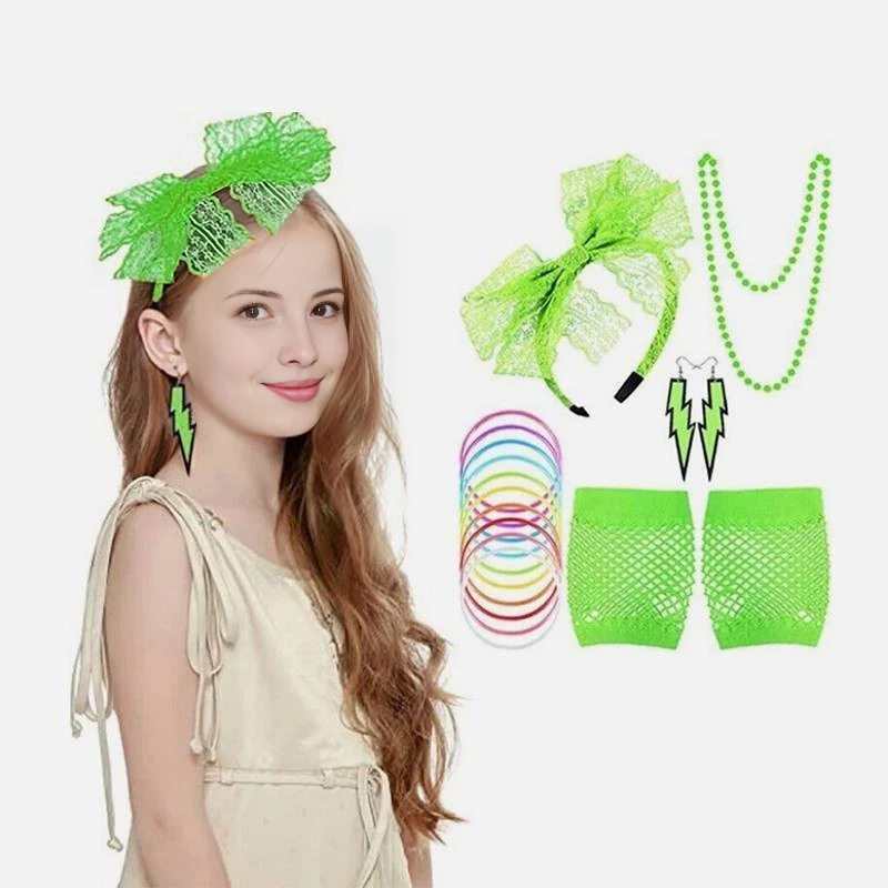 80s حزب زي الاكسسوارات جوارب السيقان أقراط شبكة صيد السمك قفازات قلادة نظارات سوار عقال ، الزي الرجعية لحزب 80s