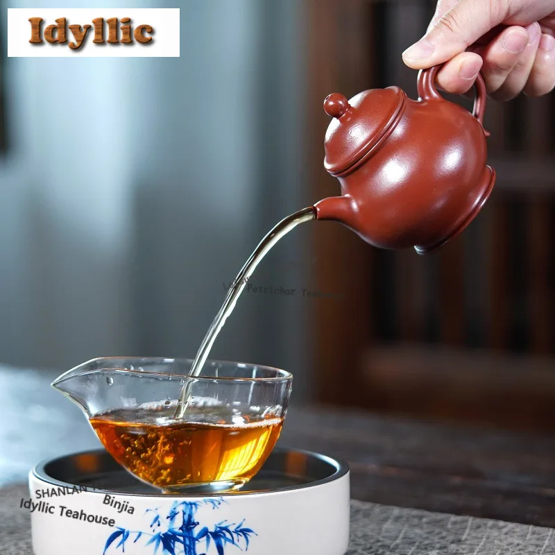 210ml Authentic Yixing Purple Clay Teapots Handmade Pan Pot Raw Ore Dahongpao Mud Kettle With Strainer Zisha Tea Set Ornaments