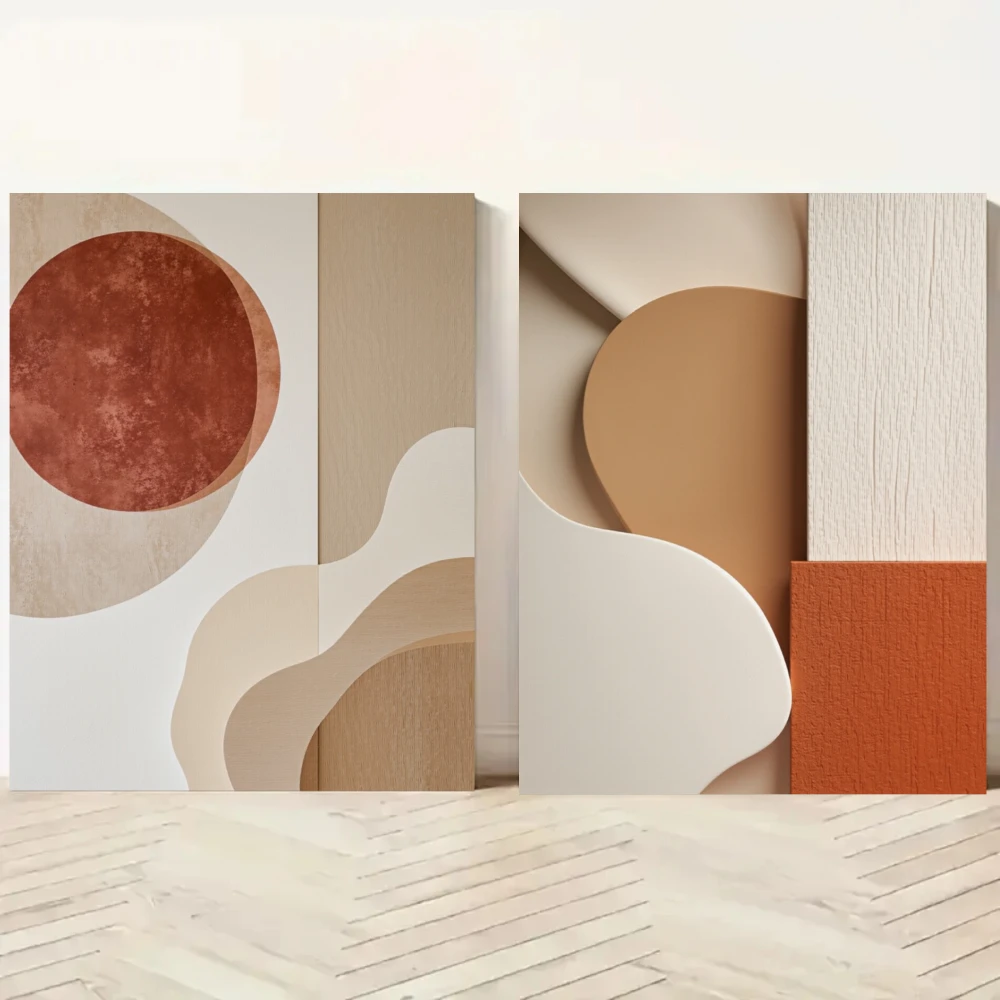 Geometric Wall Art - Framed Canvas Wall Art Warm‑Tone Wood