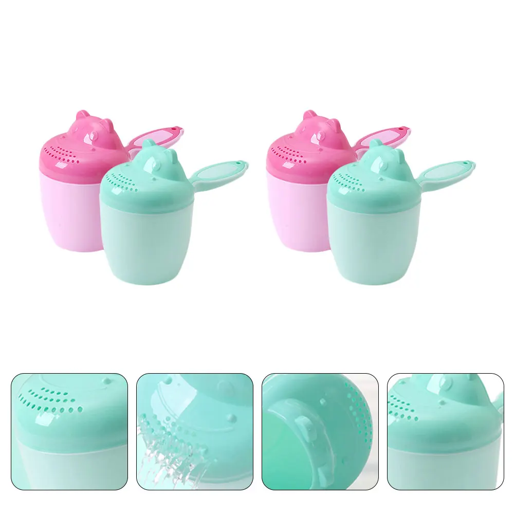 

4 Pcs Children's Head Washing Cup Baby Kids Shampoo Cartoon Rinser Shower Spoon Take Bath