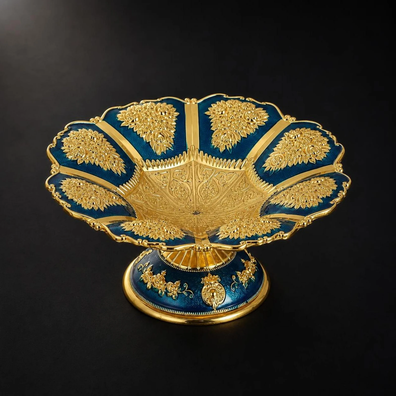Pedestal Fruit Tray Ornate Scalloped Bowl with Pedestal Embossed Fruit Dish Gold-Toned Compact for Home Decorators, Dining Table