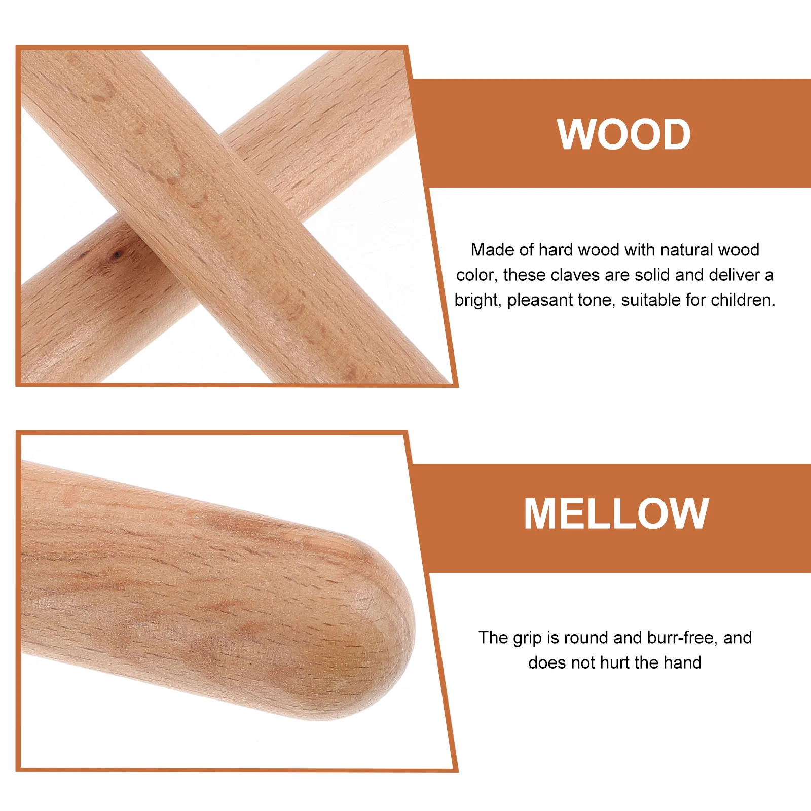 

3Pairs Rhythm Sticks Hardwood Claves Solid Natural Color Bright Tone Percussion Instrument for Kids Beginners Children Music