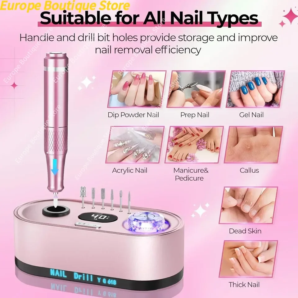 Nuevo 2026 Taladro Eléctrico para Uñas 40000RPM Pantalla LCD Profesional Lima de Uñas Kit de Manicura y Pedicura para Uñas Acrílicas Gel 2