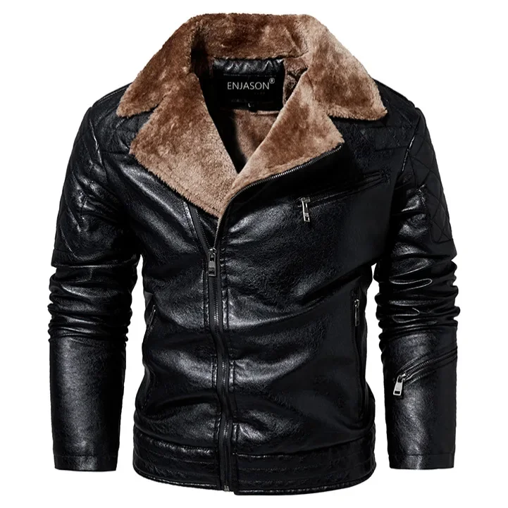 

Trekking Streetwear Male Plush Faux Suede Leather Jacket Men's Motorcycle Suit Leather Jacket Men Pilot Casual PU Leather Jacket