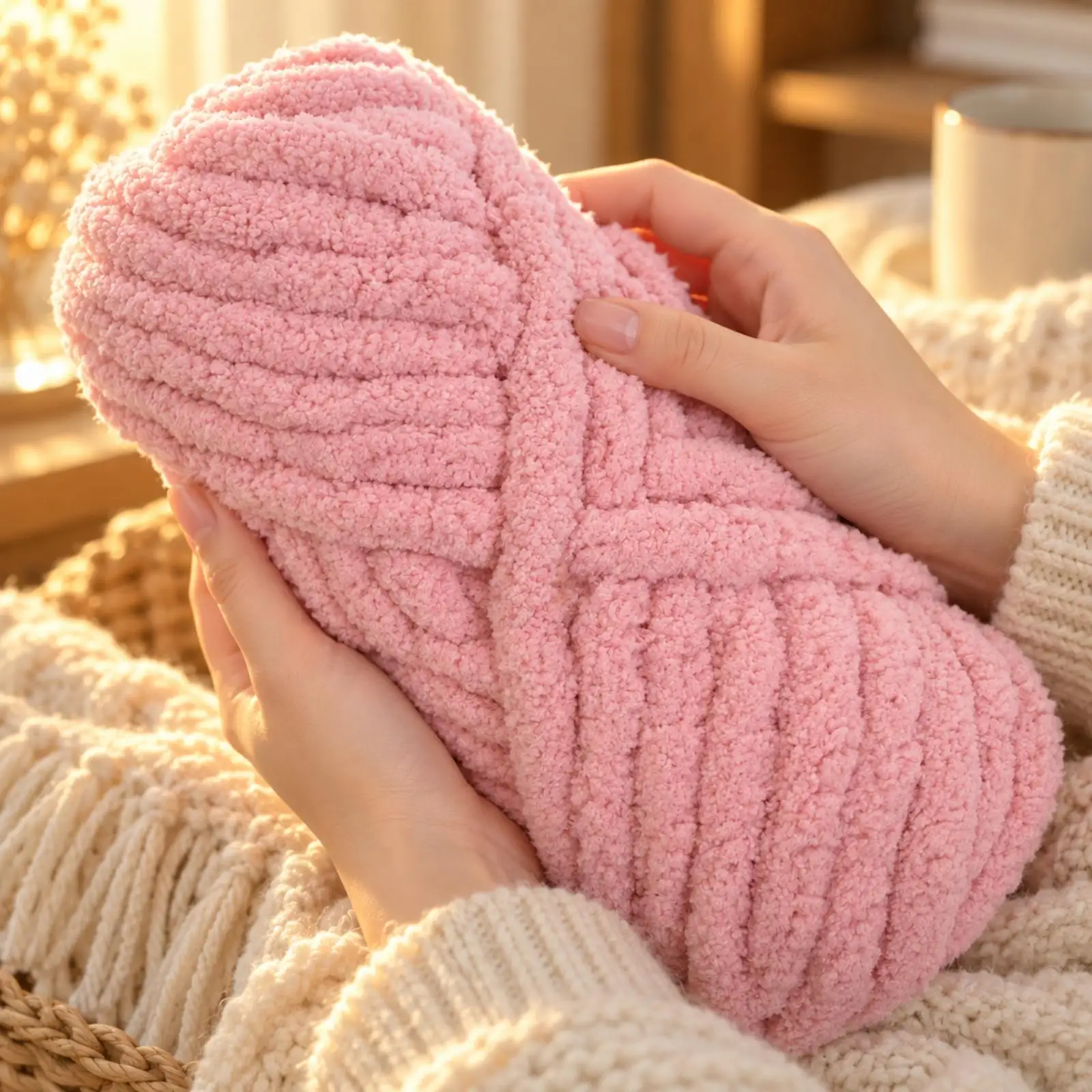 Thick Fuzzy Yarn Skein Blended Material Bulky Crochet Thread Soft Chenille Style for Warm Scarves Cushions Pet Beds