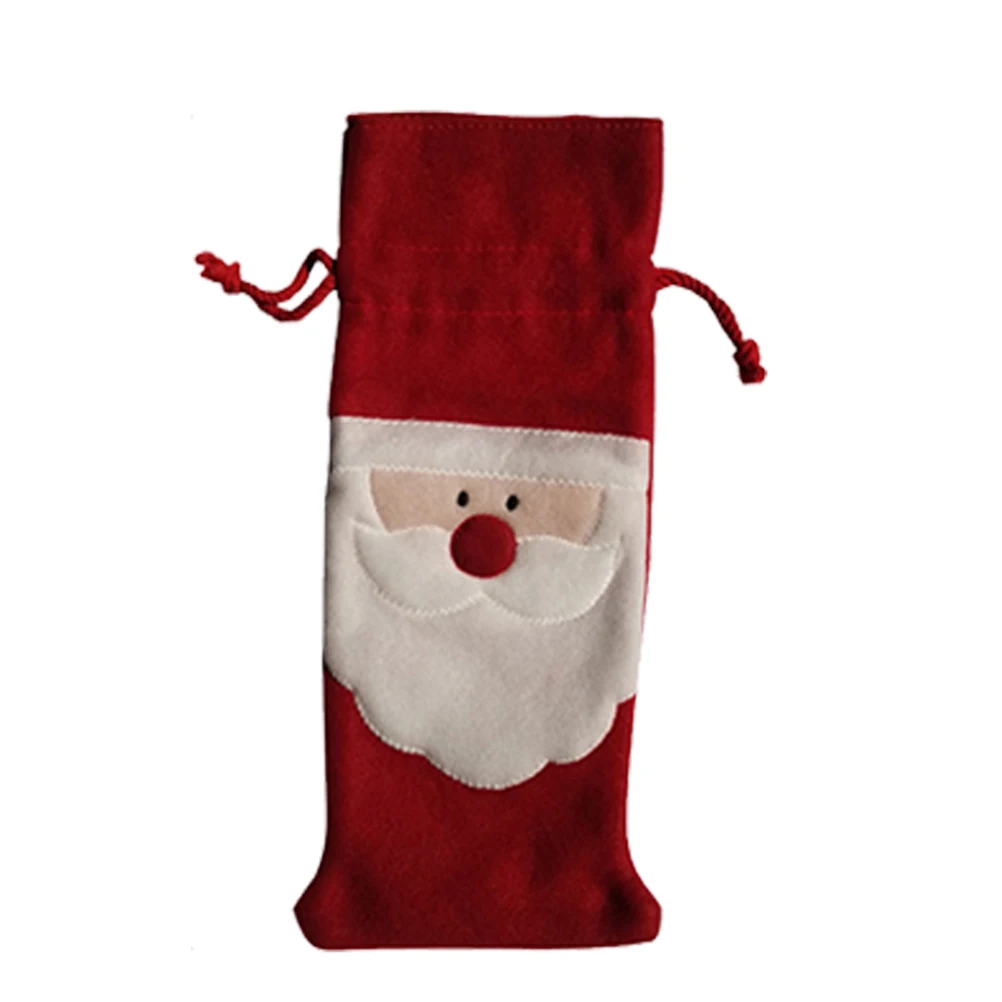 

2 pcs Christmas Bags Bottle Decor Red Bottle Cover Drawstring Santa Claus Handmade Comfortable Decor Gifts