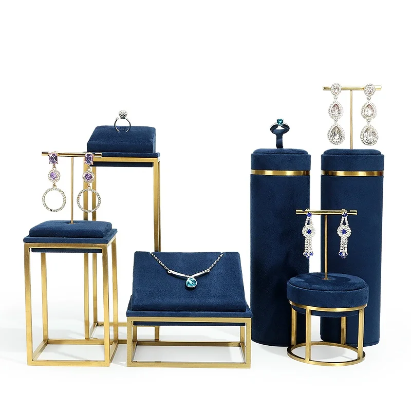 Blue Luxulry Jewelry Shop Window Show Props Necklace Show Stand Model Earring Display Stand
