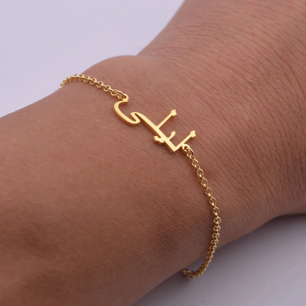 Personalised Arabic Name Bracelet Minimalist Jewelry Gold Plated Custom Nameplated Bracelets For Women Girl Wholesale