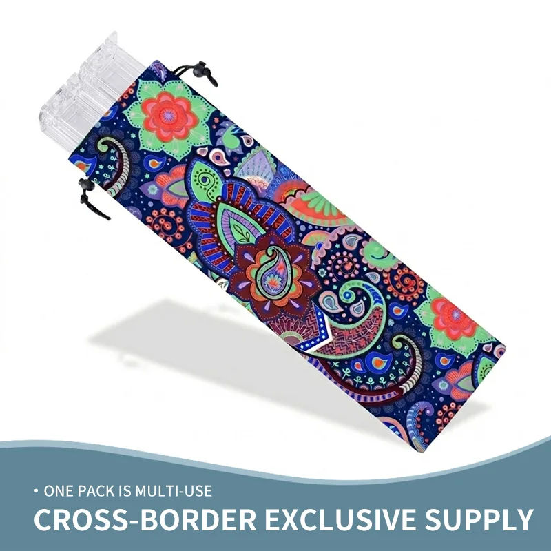 New large-capacity ruler storage bag, portable drawstring bag, bohemian paisley makeup bag