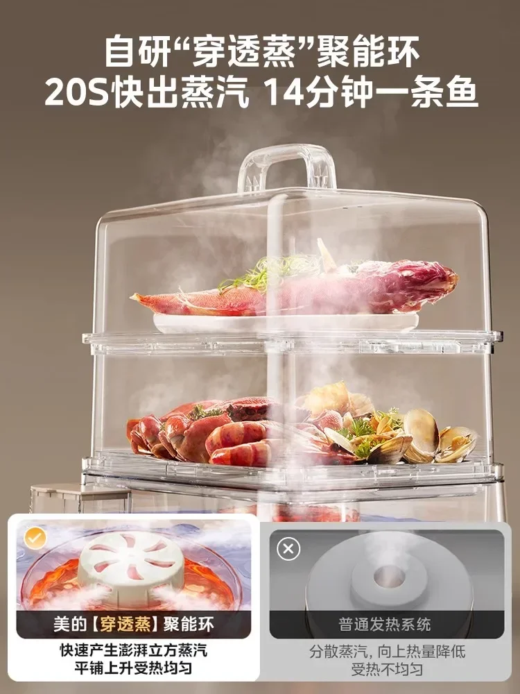 220V High-quality Electric Steamer with Large Capacity, Stainless Steel Design and Multi-layer Steam Functionality