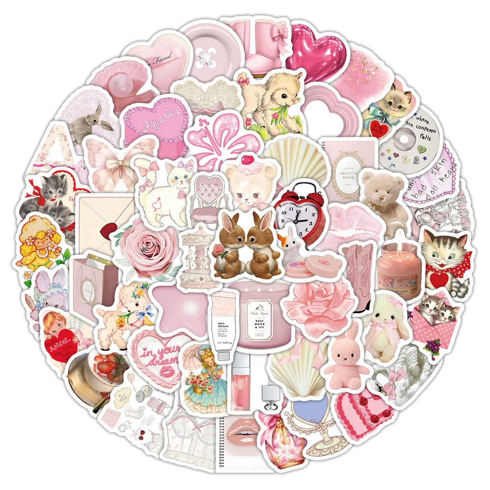 

​ 100 листов наклеек Coquette Pink Doodle - милые водонепроницаемые стикеры для журналов, ноутбуков и декора багажа Papery Pop Store