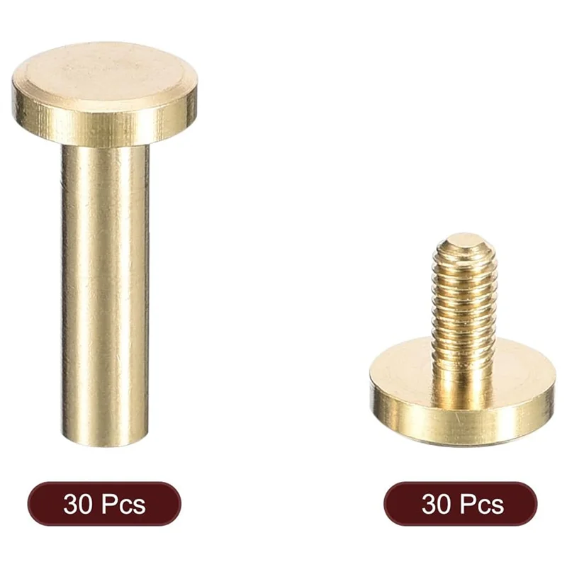 

A02F-30Pack Brass Chicago Screws, Flat Head Screw Back Binding Post Nail Stud Rivets Fastener For DIY