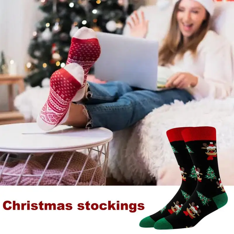 Mens Christmas Dress Socks Christmas Tree Santa Claus Stocking Soft Crew Socks Breathable Colorful Cotton Socks For Men Women