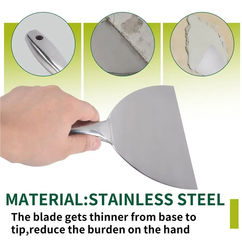 AT05-6 Inch Putty-Knife Scraper Tool Bucket Scoop Premium Polished All-Stainless Steel Scraper Tool For Drywall Finish