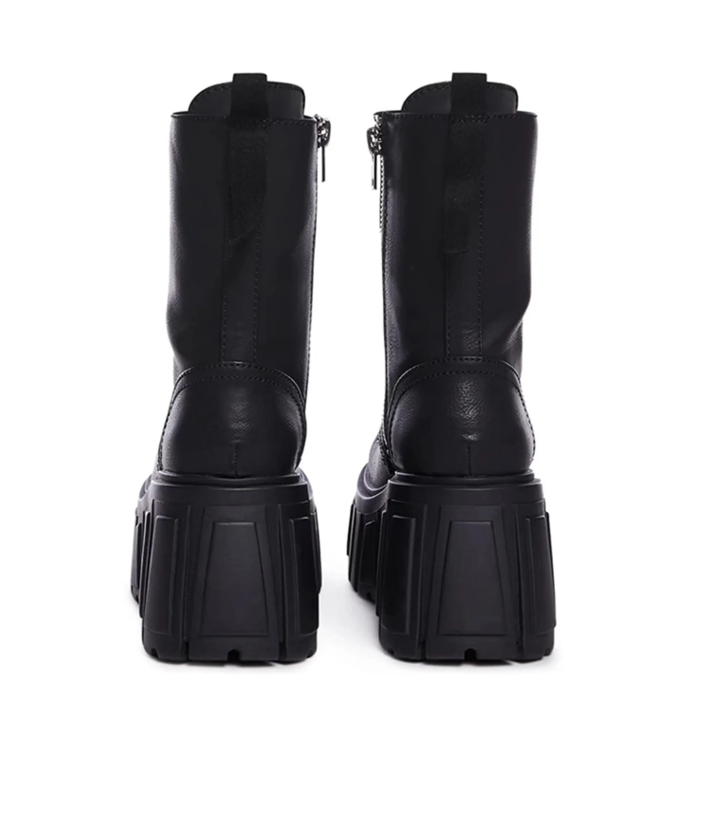 Damen Halbschaft Plateau Stiefel Mittelhoher Blockabsatz Chunky Schnürstiefel mit Seitlichem Reißverschluss Biker Punk Gothic Boots 2026 – Detail 4