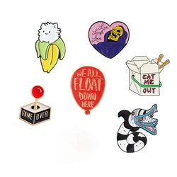 Wholesale Brooch and Pin Beelejuice Cat Death Heart Balloon Game Turntable Console Gamepad Food Box Enamel Badge Gift for Friend