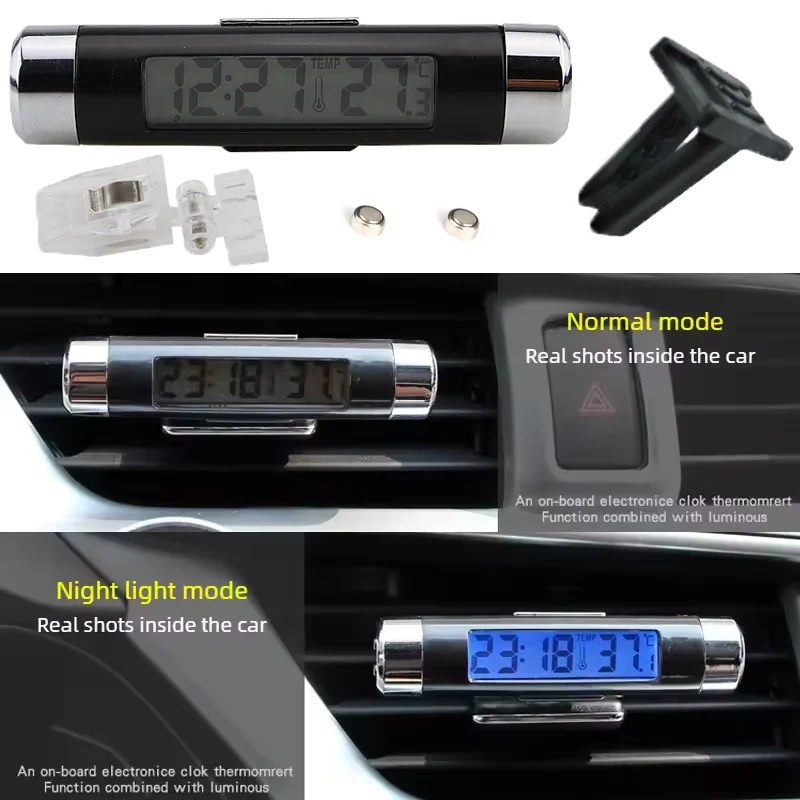 Portable 2-in-1 Car Air Outlet Thermometer/Digital Electronic Clock, LED Digital Display, with Backlight Automotive Accessories