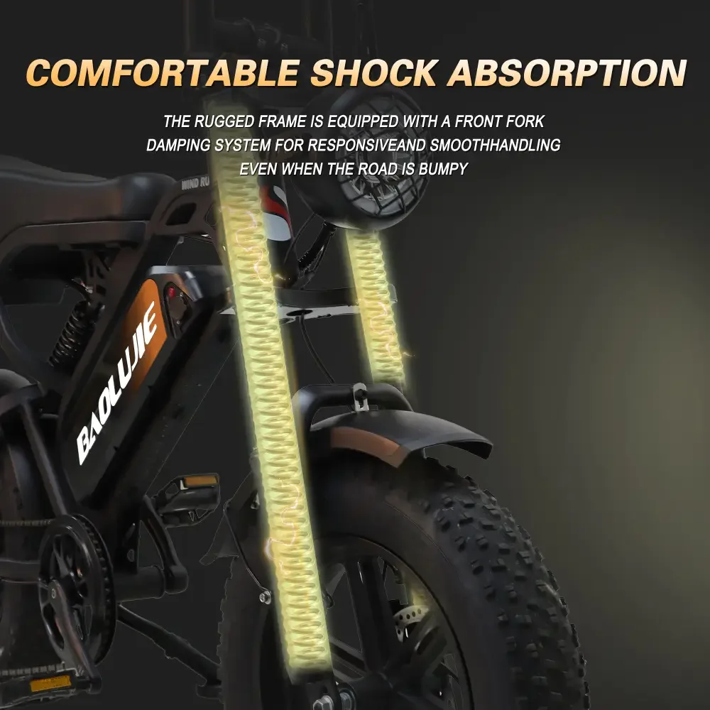 【1 ano de garantia】BAOLUJIE F2 Adulto E-bike 5000W 48V 13Ah Bateria de lítio Bicicleta elétrica para viagem, pneu Ebike de 16"