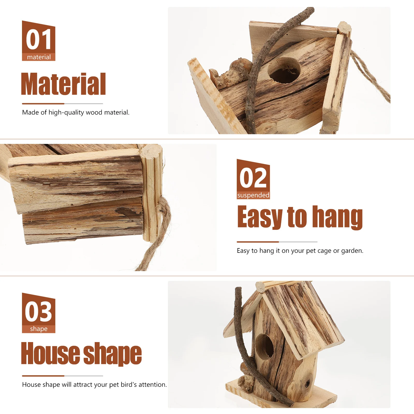 

1Pcs Wooden Birdhouse Natural Wood Hanging Nest for Pet Birds Garden Home Decoration Wooden Bird House Natural Wood Birdhouse