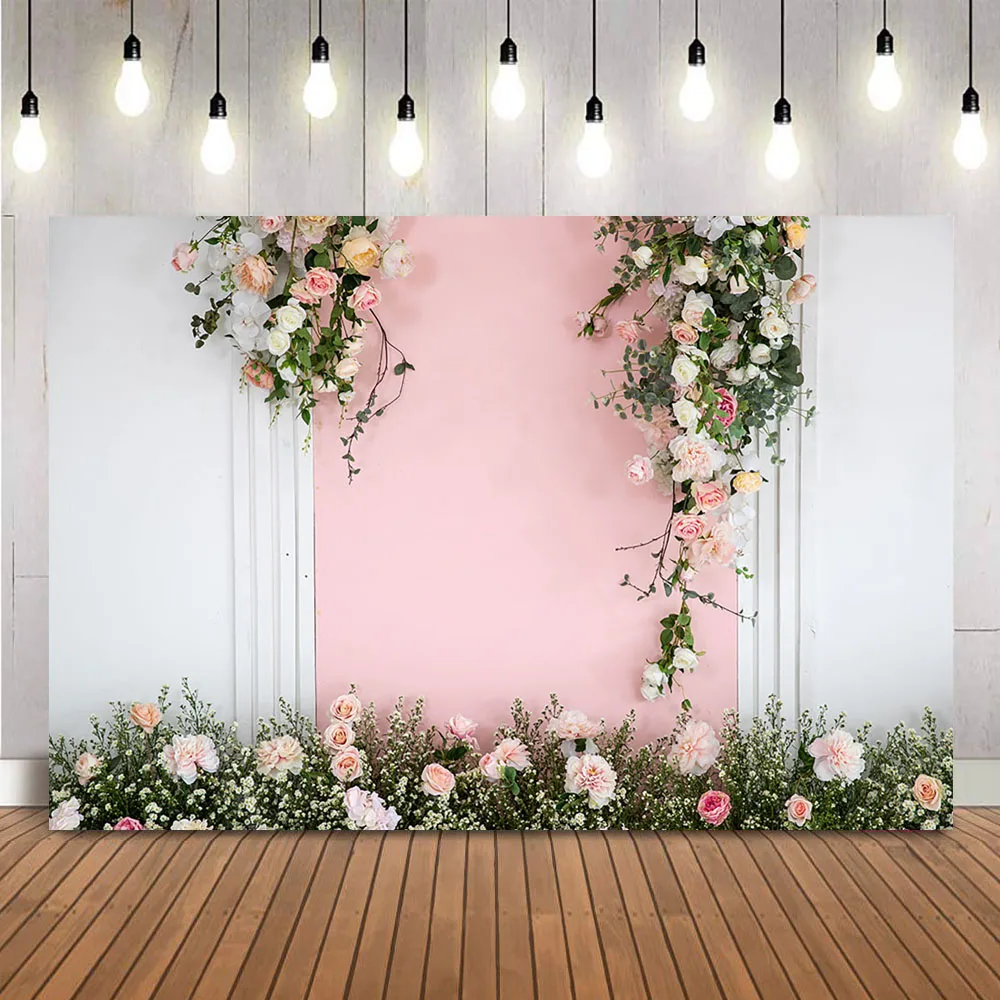 Wedding Wall Backdrop for Photography Bridal Shower Flowers Wall Background for Photo Studio Adult Portrait Wedding Theme Prop