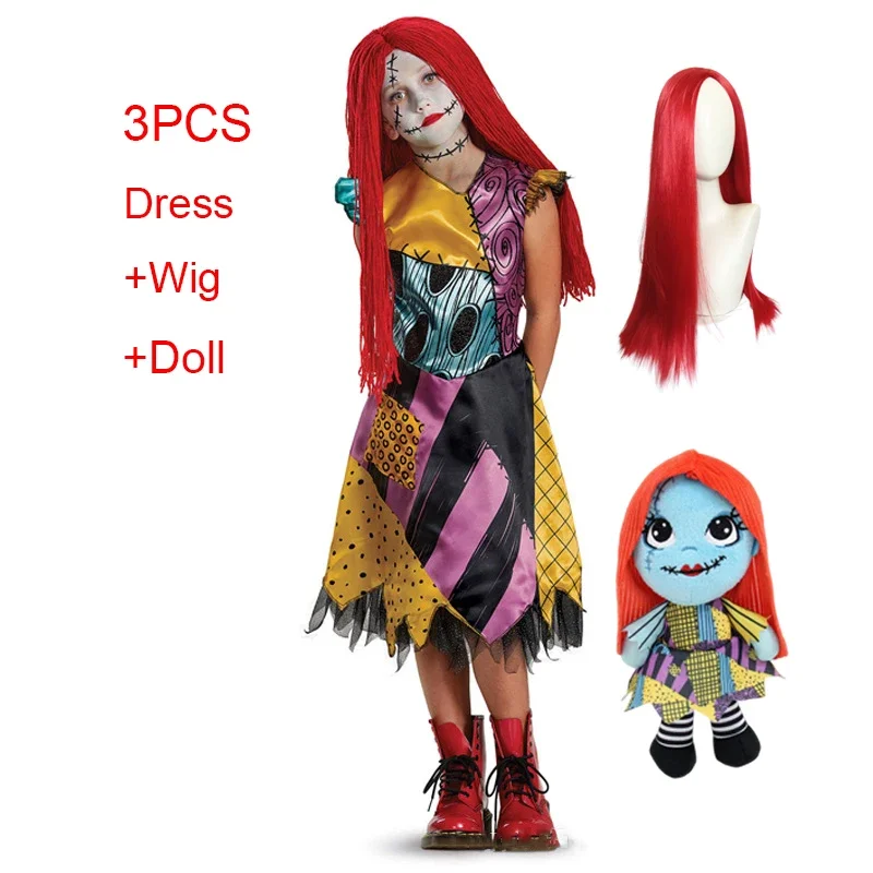 أزياء الهالوين سالي جاك التأثيرية لـ Meisjes De Nachtmerrie Voor Kerst سالي Jurk Kids Classic Jack Skellington Kleding