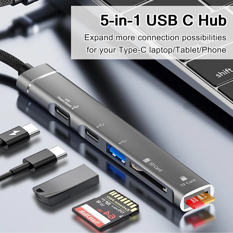 5 Ports USBC Dockingstation Geschwindigkeit Multifunktions-Erweiterungsdock für Android Tf/SD-Kartenleser USB/Typ-C Hochgeschwindigkeitstransmissio