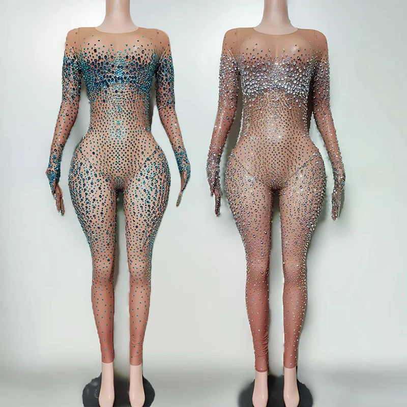 

Gogo Dance Costume Sparkly Rhinestone Bodysuit Long Sleeve Sexy Jumpsuit Nightclub Bar Dj Dancewear Festival Rave Clothing 3761