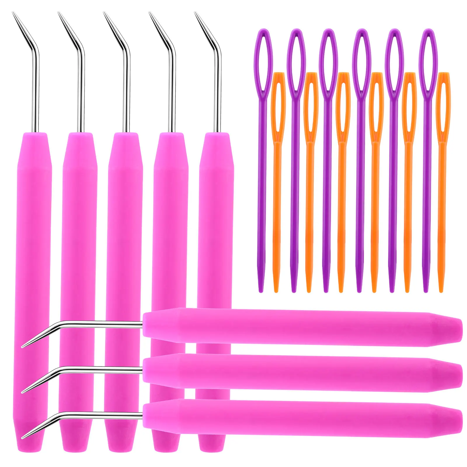 Crochet Needle Hooks Kit with 8 Pcs Knitting Loom Hooks and 12 Pcs Colorful Plastic Sewing Needles Loom Knit Hook Set