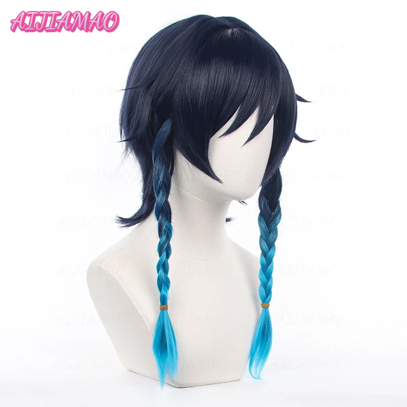 Venti Cosplay Wig Unisex 50cm Blue Wig Cosplay Anime Cosplay Braid Wigs Heat Resistant Synthetic Wigs Halloween