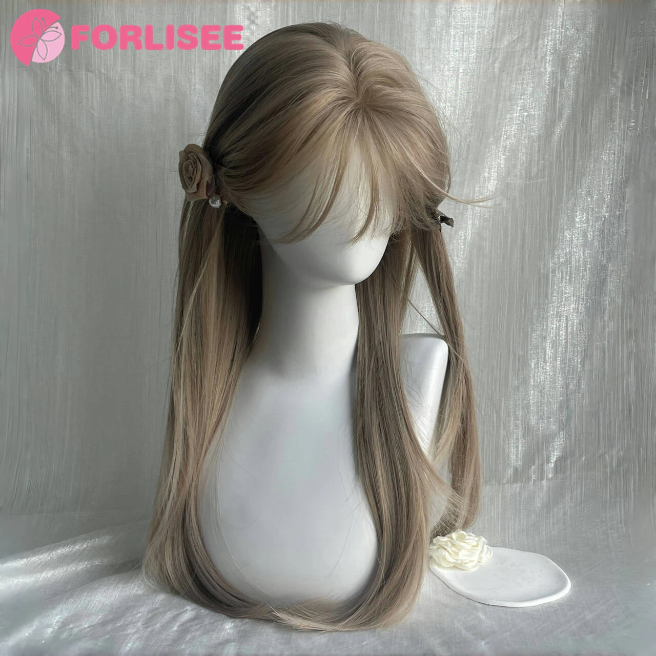 

Long Silky Straight Synthetic Wigs with Bangs Blue Gray Cosplay Party Lolita Hair Wigs for Women Natural Heat Resistant Wig