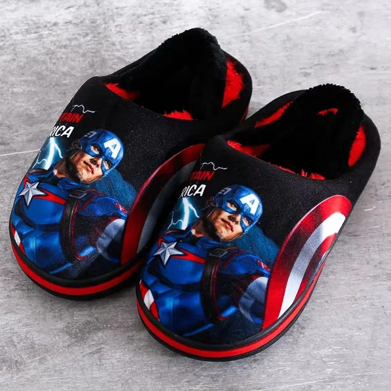 Autumn Winter Kids Cotton Slippers Baby Boys Cartoon Captain America Mickey Minnie Mouse Cars Children Girls Indoor Home Shoes