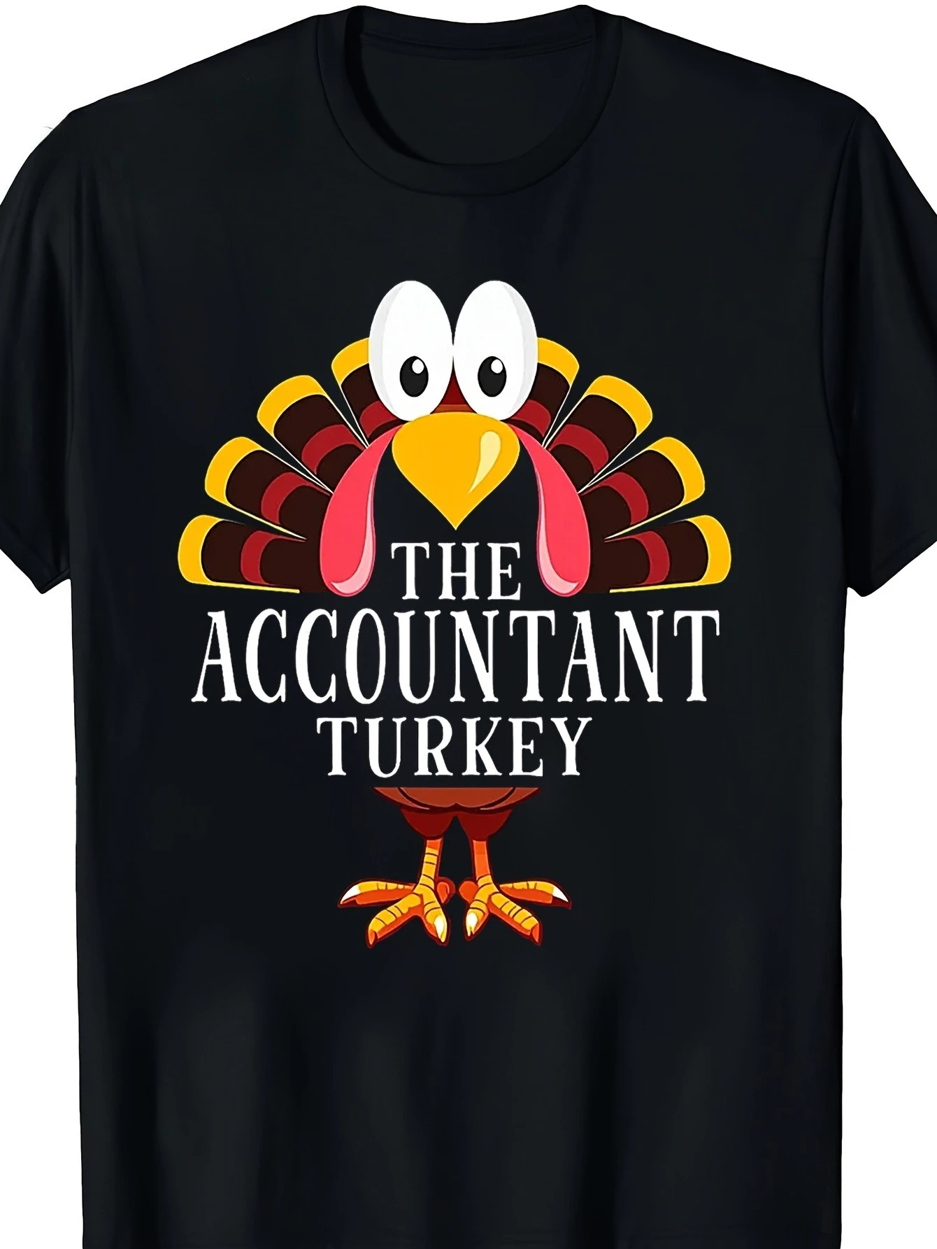 Black Cartoon Turkey Text T-Shirt, Boys' Short Sleeve Crew Neck Pullover Casual Wear T-Shirt