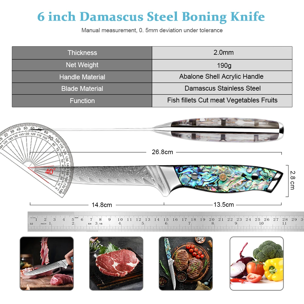 XITUO Professional Damascus Steel Boning Fillet Knife Ultra Sharp Curved Flexible Blade for Fish, Poultry, Chicken, Meat Cutting