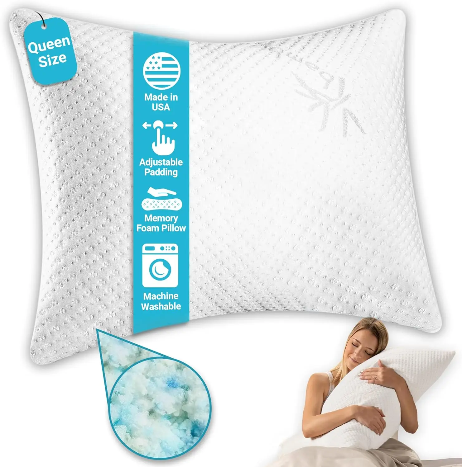 

Shredded Memory Foam Pillow - Cooling Cover for Side, Back & Stomach Sleepers - Machine Washable - Neck Pain Relief (Queen)