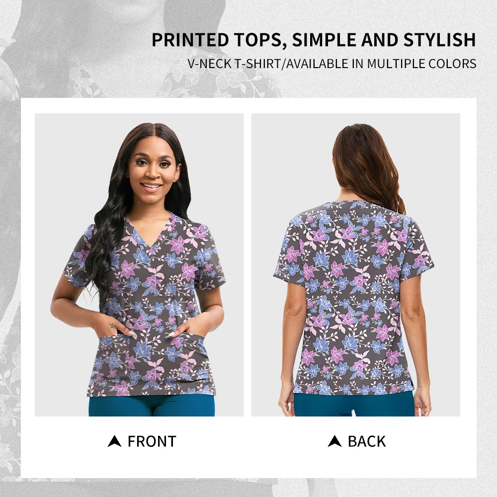 Hospital Nurse Uniforms Women Medical Uniform Print Scrub Top Cotton Dental Clinic Work Clothes Mens Scrubs Short Sleeved Jacket