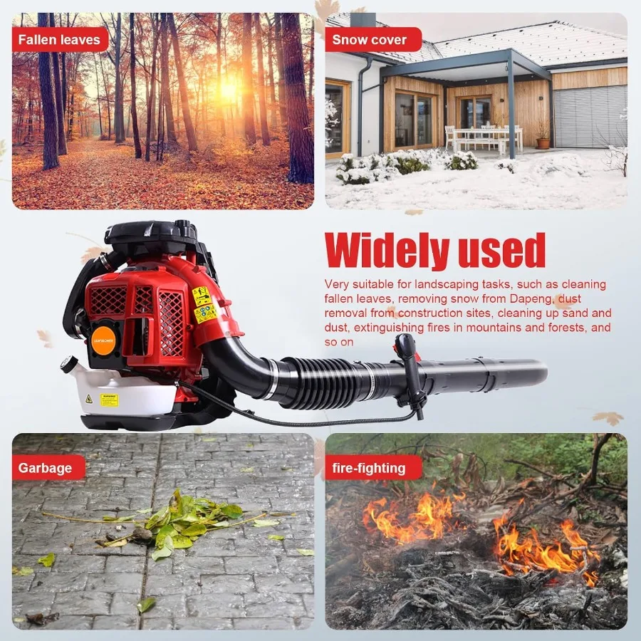 Backpack Leaf Blower 80CC 4.7HP 2-Cycle Gas Leaf Blower with 900-CFM 210-MPH Powerful Performance Variable Speed Control and Cr
