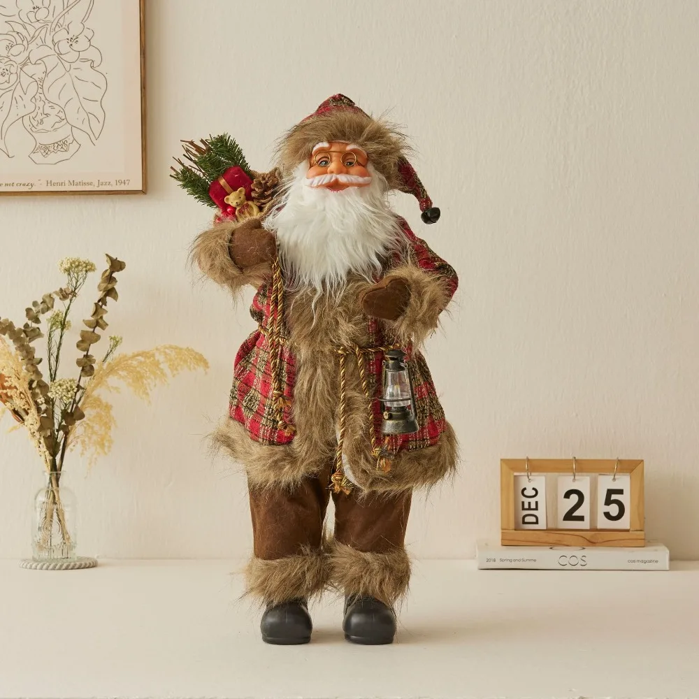 Exquisite 30/45cm Santa Claus Doll Standing Plush Santa Claus Statue Ornaments Large Size with Gift Bag Santa Claus Toy Gift