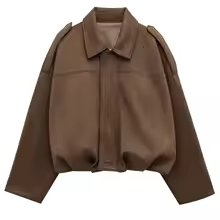 Suede Jacket Cropped Lapel Zip Up Bomber Outerwear for Women - Khaki