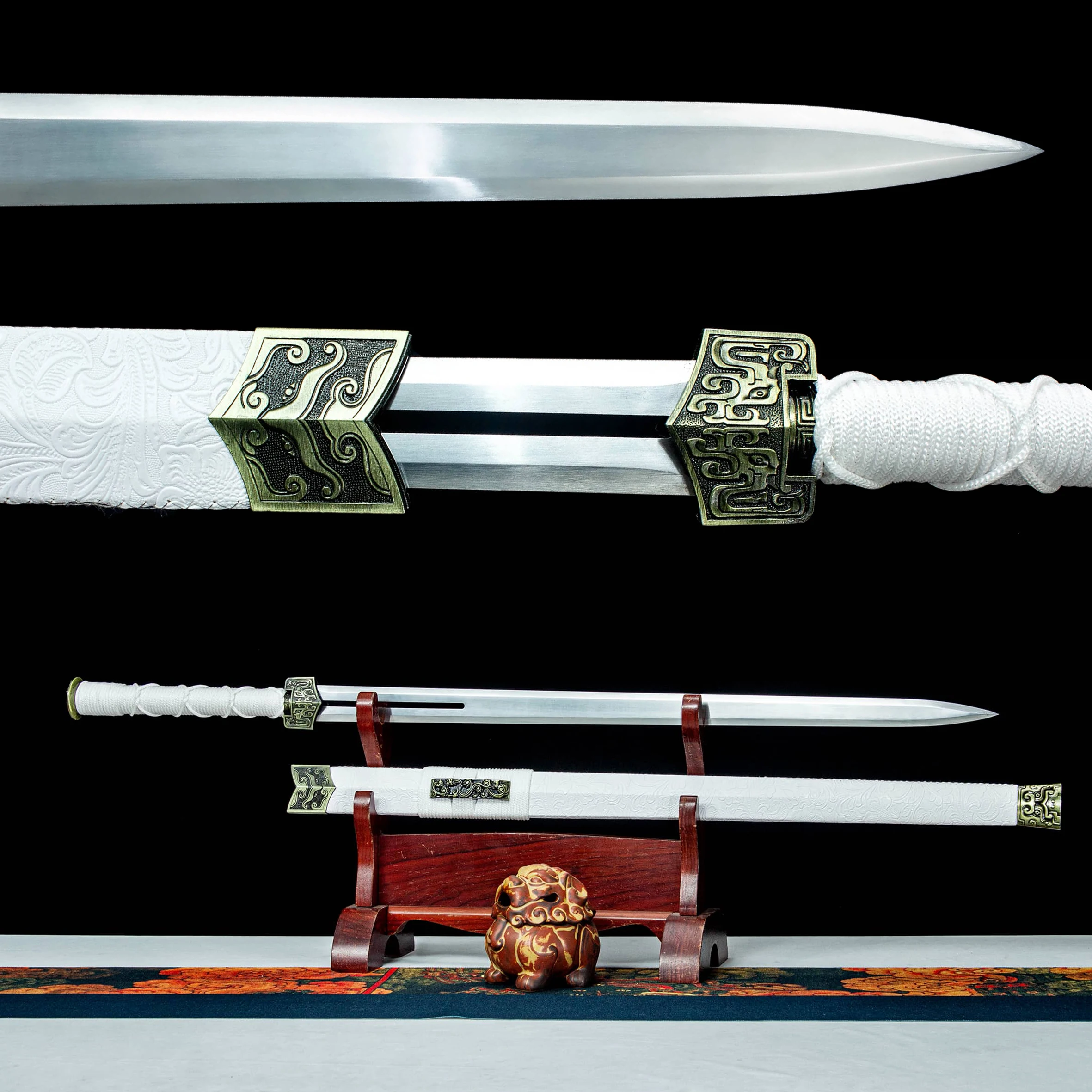 

106cm medieval white hollowed-out Chinese Han sword Spring steel real steel katana battle ready weapons Warrior Kung Fu