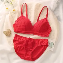 Korean Bra Set Lingerie Pink Sexy Push Up Brassiere Lace Underwear Set Low-Waist Panties For Women Wire Free cheap underwear