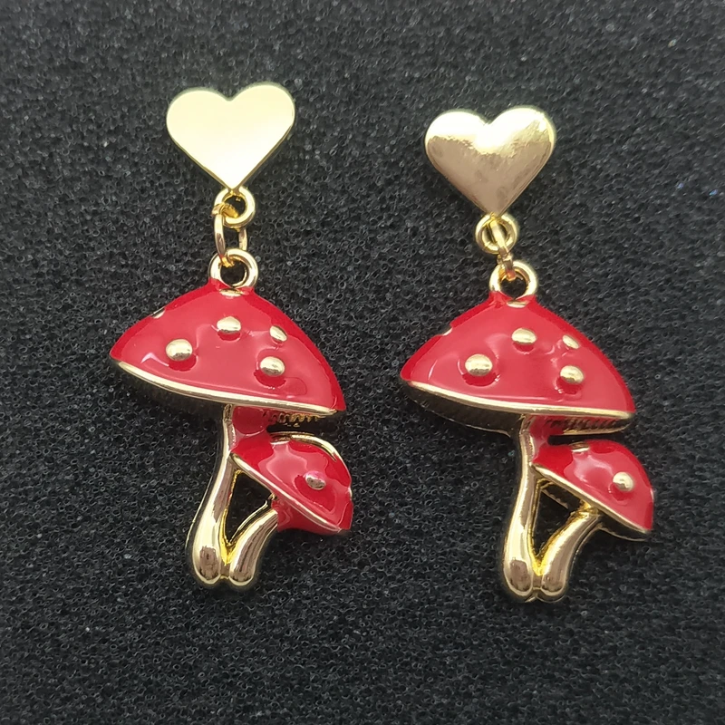 New mushroom pendant ladies earrings sweet metal enamel food earrings student dance party plant cartoon earrings jewelry