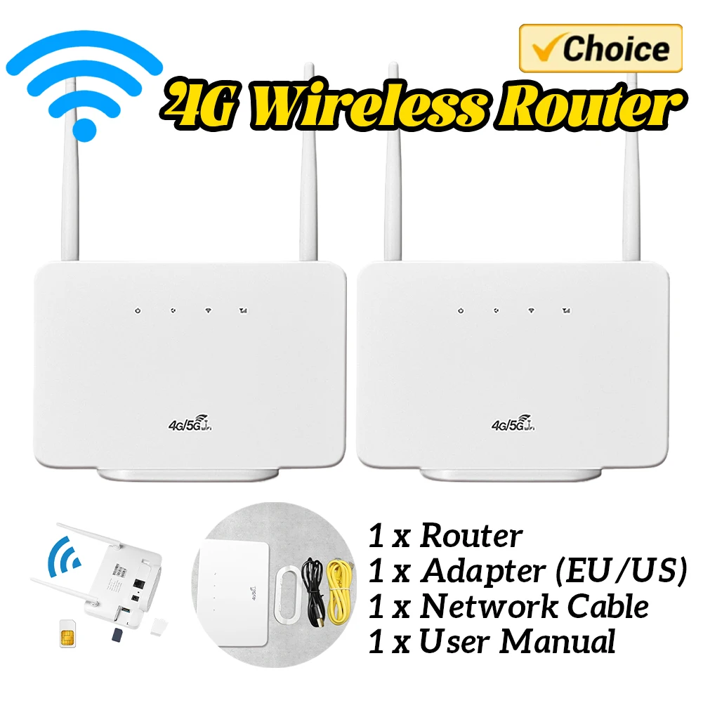 

4G Wireless Router External Antenna 4G Router Wireless Modem with Sim Card Slot EU Plug for Home Travel Work