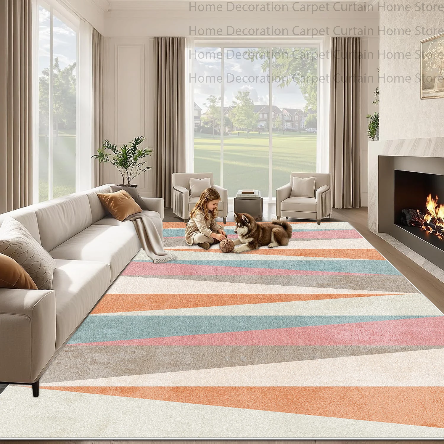 Nordic Modern Abstract Color Block Art Carpet for Large Living Room Decor Rug Non-slip Washable Soft Bedroom Household Floor Mat