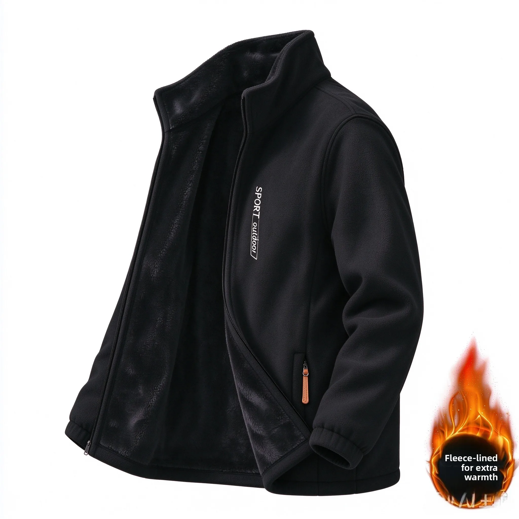 Winter Men’s Outdoor Fleece Jacket Casual Standing collar Cold-Proof Thickened Coat Windproof Warm Zipper Cardigan Jackets