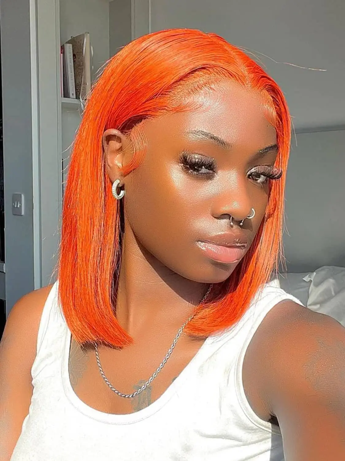 

Short Straight Bob Wig 13x4 Lace Frontal Wig Ginger Orange 180 Density Brazilian Human Hair Wigs Bob Lace Wigs For Women