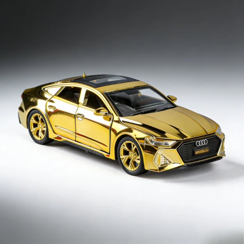 

1:32 Alloy ornament RS7 electroplating version simulation model sound light pull back multi-door toy collection decoration gift