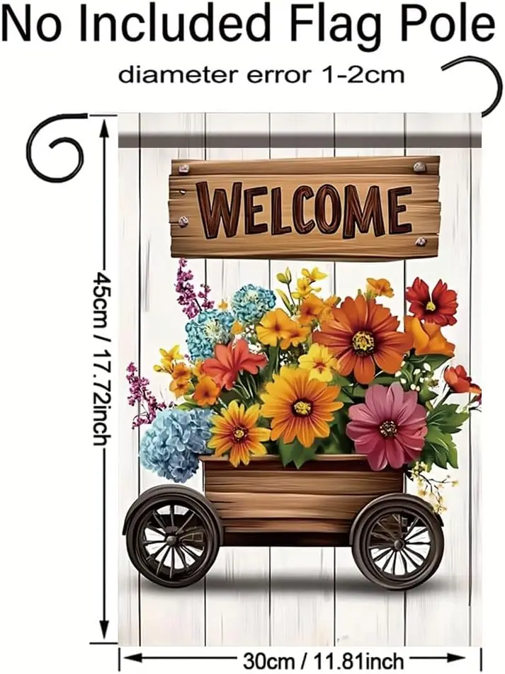 Wagon Flower Welcome Garden Flag 12x18 Inch Double Sided Outdoor Yard Banner Rustic Wooden Cart Floral Design for Spring Sum AAS